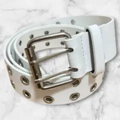 ホワイト ダブルピン ベルト ハトメ パンク ロック