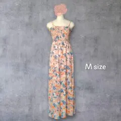 美品　花柄　ノースリーブ　ロング丈　サロペット