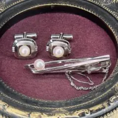 RyuichiSILVER / K18刻印ありパール ネクタイピン＆カフス Ryuichi様専用SILVER / K18刻印ありパール ネクタイピン＆カフス