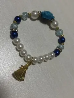 青と白のパールビーズブレスレット