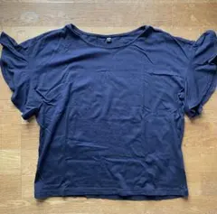 UNIQLO ユニクロ フリルスリーブ 半袖Tシャツ ネイビー