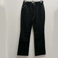 美品 美シルエット【L】黒 フレアパンツ ハイウエスト デニム ベルメゾンのサムネイル