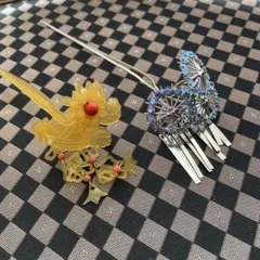 鼈甲風かんざしと花車モチーフかんざしセット
