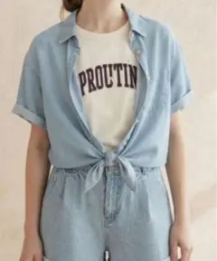【3点セット】デニムシャツ＆ロゴ入りTシャツ＆デニムショートパンツ