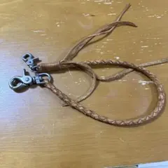 レザーウォレットチェーン 編み込み ブラウン