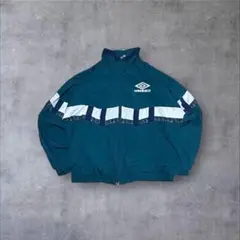 90s アンブロ ナイロンジャケット L 緑 刺繍ロゴ テック系 Y2K レトロ