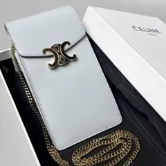 極美品【セリーヌ】トリオンフ モバイルポーチ フォンケース チェーン