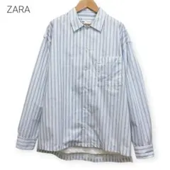 ZARA ザラ ストライプ 長袖 シャツ M 裏地メッシュ 爽やか ブルーのサムネイル