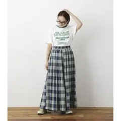 【新品】ロデオクラウンズ リラックスチェックスカーチョ 柄グリーンフリーゆったり