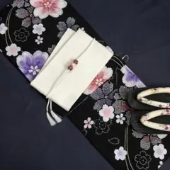 紅色♪すずし 薄墨菊に縦縞と紅花☆大人浴衣 変り織り☆新品 浴衣 3点