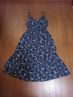 韓国　キャミワンピ　花柄　フラワー　ネイビー