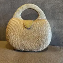 Koveryベージュ系メッシュハンドバッグ 手提げバッグ 編み込みバッグ 