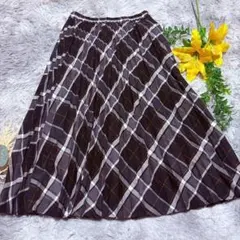 DRESKIP 美品 チェック柄 プリーツスカート ブラウン M 膝丈 裏地付きのサムネイル
