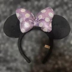 ミニーマウスカチューシャ 紫リボン