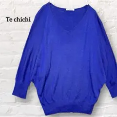 テチチ Vネック ドルマンスリーブ ニット F 青 ブルー 綿レーヨン混