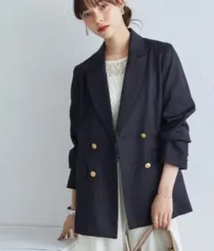 RANAN 金ボタン ダブルテーラードジャケット ネイビー UVカットのサムネイル