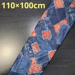 【1点限定】デニム調バンダナポケット柄生地 オックス 《110×100cm》