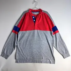 OLD 80s 90s 香港製 ヘンリーネック ロンT 切替 マルチカラー 長袖
