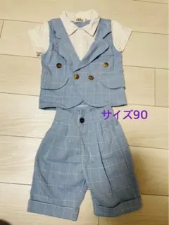 男の子 90 セットアップ スーツ 半袖 水色 フォーマル 結婚式 誕生日