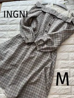 INGNI 美品 タータンチェック 肩出しレース 長袖ワンピース