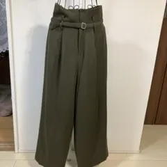 秋冬ナノユニバースダークカーキ色 ワイドパンツ　ベルト付きS〜Mサイズ　　36