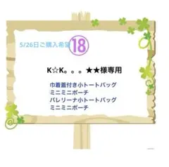 ⑱ K☆K。。。★★様専用 両面パネル巾着蓋付きトートバッグ 小トートバッグ