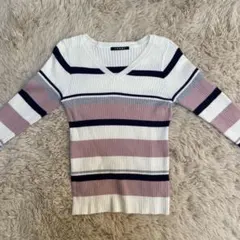 INGNI ボーダー リブニットトップス　イング　Vネック