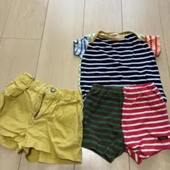 Denim Dungaree ストライプTシャツとショートパンツ3点セット