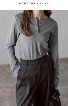 【新品】BONJOUR SAGAN 前後2WAYラメリブヘンリーネック