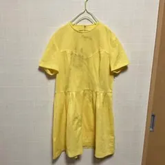 ヴィンテージ風 昭和レトロ 半袖ワンピース イエロー 黄色【訳あり特価】
