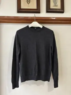 ユニクロクルーネックセーター　エキストラファインメリノウール　L グレー