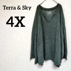 一点物✨Terra & Sky【4X】 Vネック スウェット カーキ ゆったり
