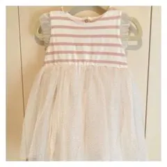 プチバトー　ノースリーブワンピース 12m 白とピンク