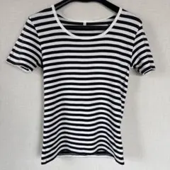 [良品計画]ボーダー柄 クルーネック 半袖Tシャツ ホワイト ブラック Sのサムネイル
