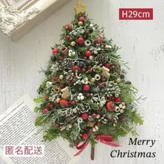 クリスマススワッグ ツリー型⍋* 壁掛け ドライフラワー 29㌢ ギフト包装無料