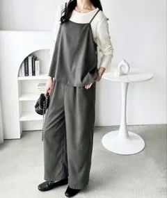 【新品】 GeeRA セットアップ風ペプラムフリルビスチェキャミソールサロペット