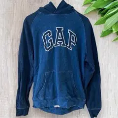 GAP パーカー L デニム調 プルオーバー センターロゴ