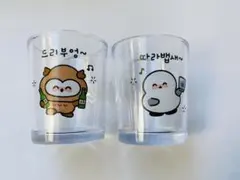韓国焼酎 グラス　可愛い絵柄のソジュジャン２個セット（フクロウ＋シマエナガ)