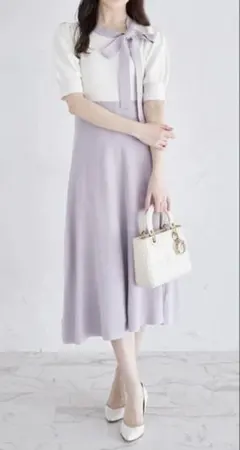 tocco closet サイドボウタイリボン配色ニットワンピース