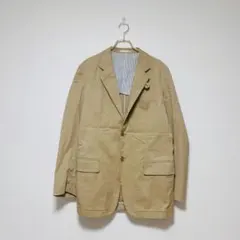 【クロコダイル】ベージュ テーラードジャケット ストライプ裏地 XL