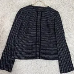 Rene ルネ ツイード ジャケット ノーカラー tissue社 ネイビー 34