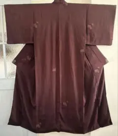 【アンティーク】正絹 小紋 紫×赤 幾何学文様 レトロモダン 袷 着物