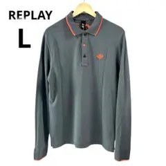 REPLAY リプレイ グレー 長袖ポロシャツ Lのサムネイル