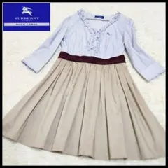 【美品】バーバリーブルーレーベル シャツ フリル フレア ドッキングワンピース