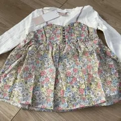 【新品タグ付き未開封】petit main 花柄ドッキングチュニック110cm