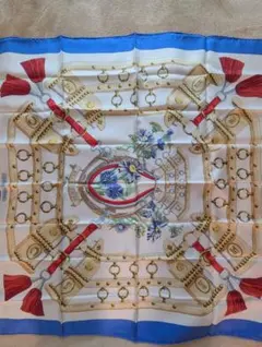 HERMES エルメス シルクスカーフ カレ90 ブルー系