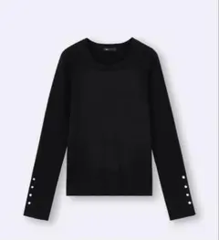 美品✨ジーユーGUリブニットボタンスリーブプルオーバーZ長袖ブラック黒L秋冬