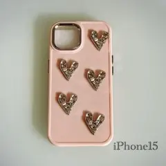 iPhone15 Pro ケース ぷっくり ハート 韓国風 キラキラ ピンク