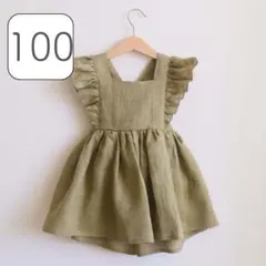 【100】ワンピース フリル ナチュラル 韓国子供服 カーキ