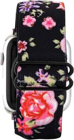 Apple Watch バンド 互換品 花柄 布ソフトパターン 黒 レディース